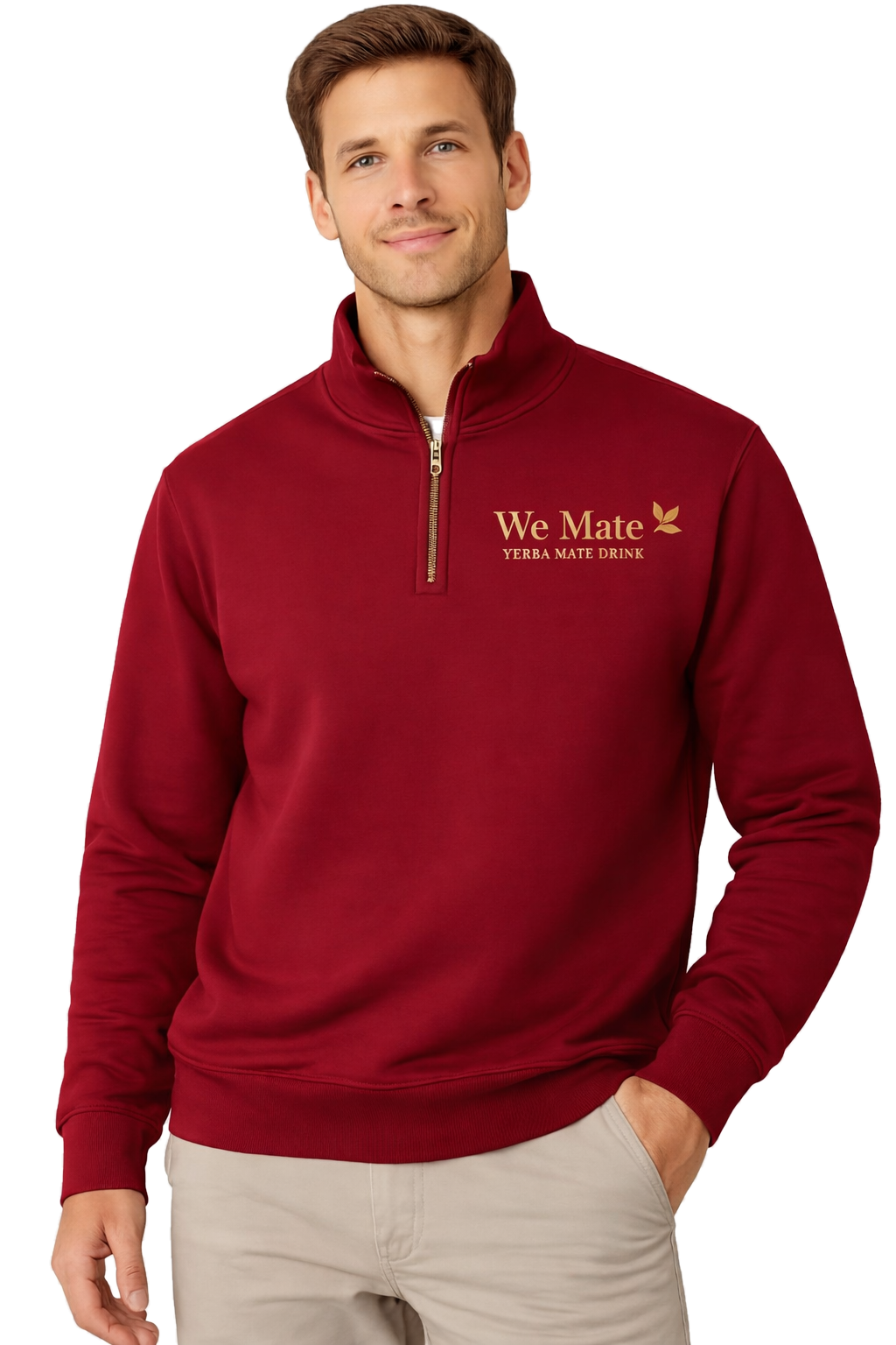 We Mate Half-Zip Bordeaux front model